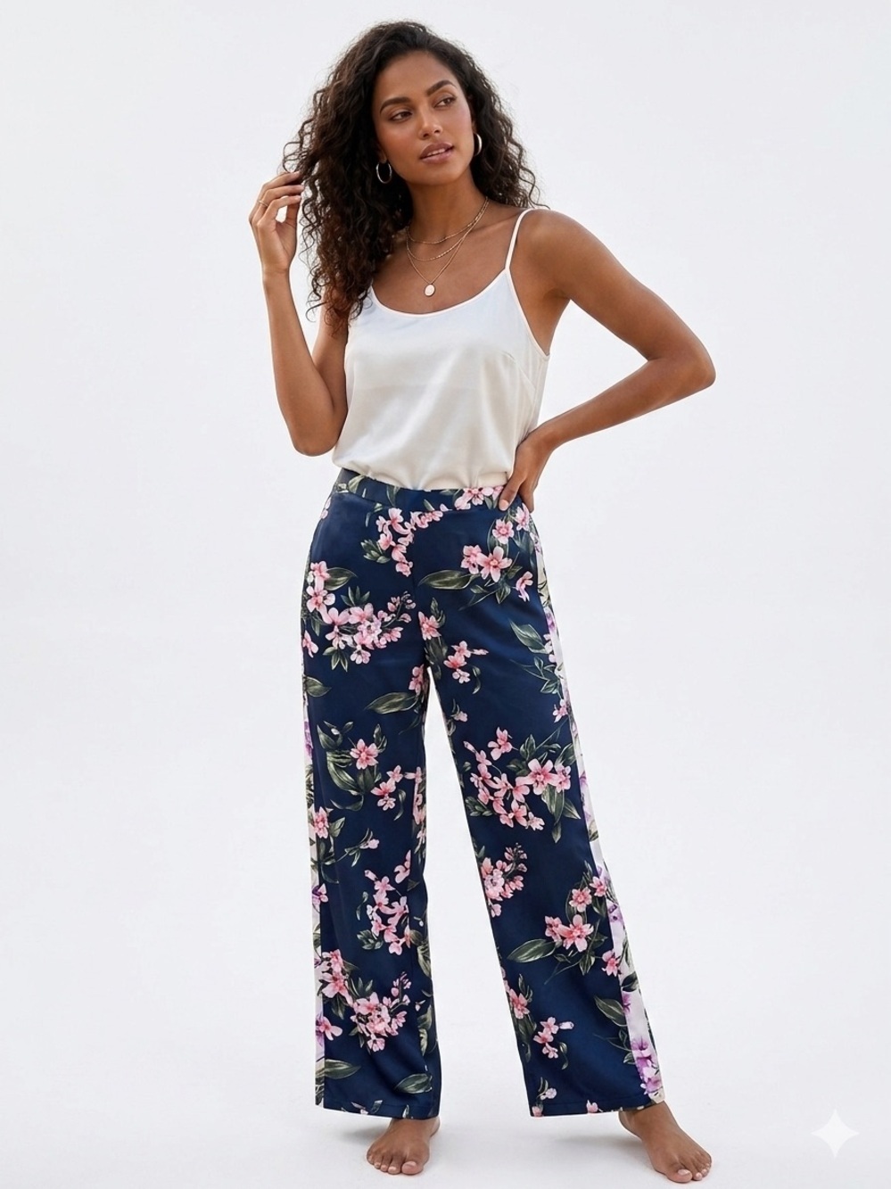 Victoria’s Secret Wide Leg Navy Floral Pajama Pants - Pink Floral Print -Small